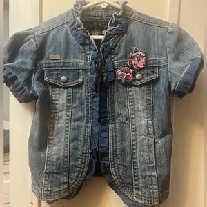 Girls Vintage Baby Phat Blue Jean vest with Pink Floral Detail Size 6
